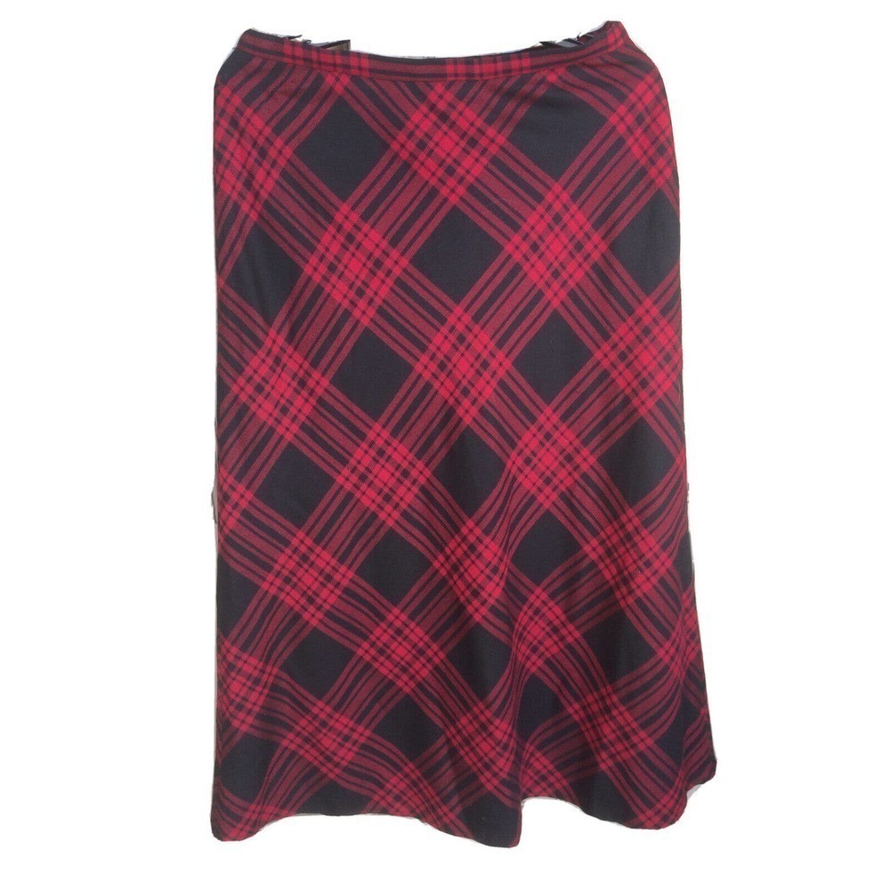 Vintage Charter Club Maxi Red Plaid Wool Skirt Sz8 A-Line Zip NWOT